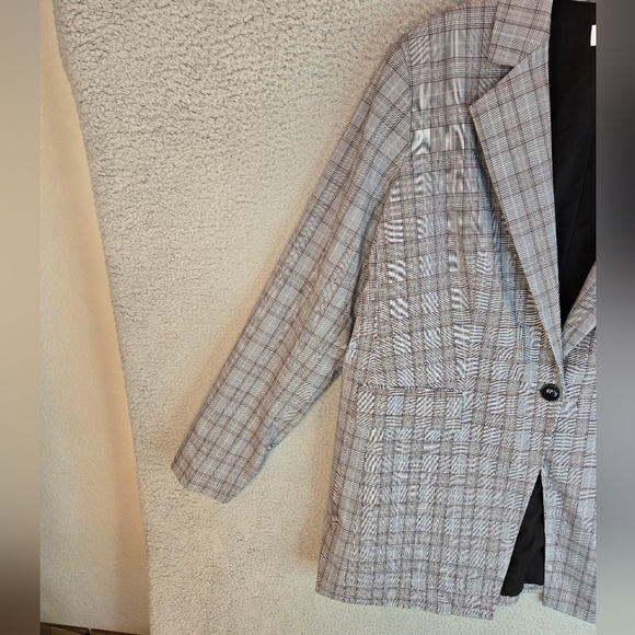 Nordstrom Womens Blazer Jackets Sz 1X Plaid Gray-Brown Career Business Office - Picture 3 of 14